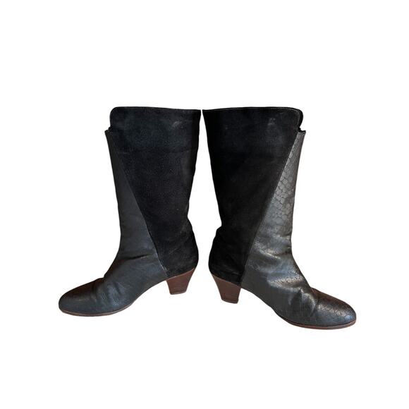 Vintage 80s GOLO Brand Snakeskin & Suede Heeled Boots Black 7.5 - Picture 5 of 13